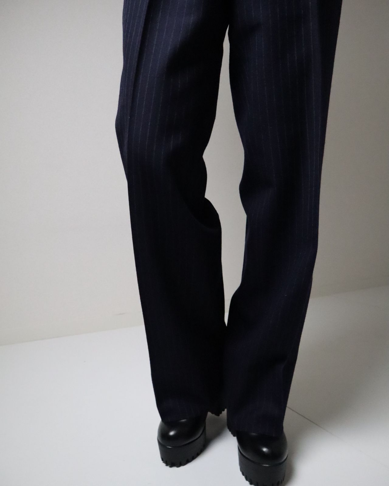Japan vintage stripe wide-straight wool slacks ダブルライン
