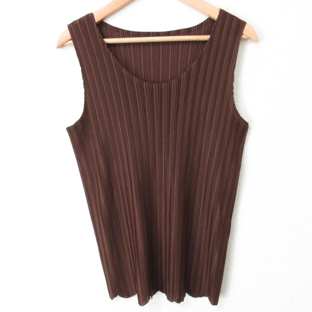 PLEATS PLEASE ISSEY MIYAKE プリーツプリーズ イッセイミヤケ ノースリーブ カットソー タンクトップ PP23-FK802 3 ブラウン レディース 古着