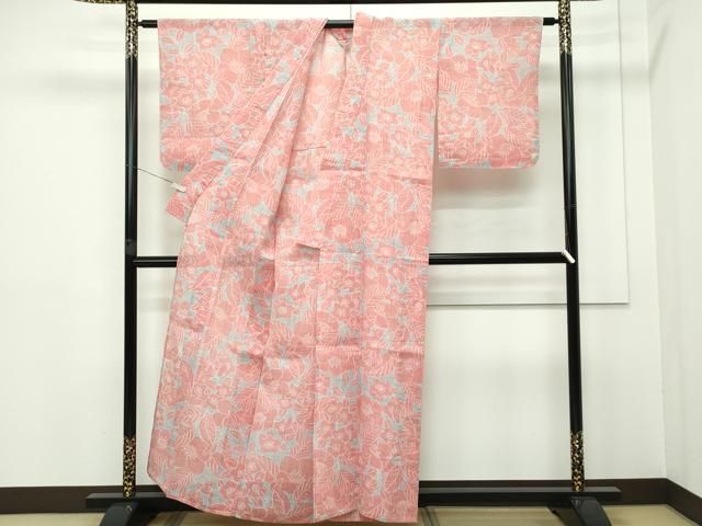 平和屋着物□極上 夏物 本場小千谷ちぢみ 麻 草花文 白地 逸品