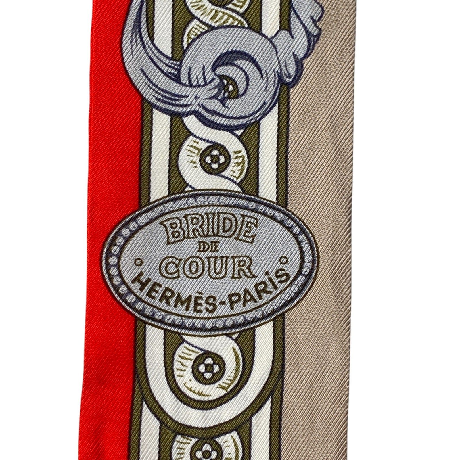 エルメス スカーフ ツイリー コーラル×ナチュラル×カーキ シルク エルメス HERMES レディース ツイリー ブリッド ドゥ クール コーラル