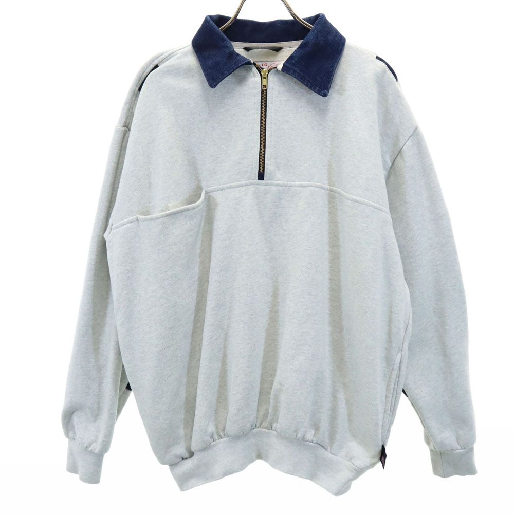 オールド 長袖 ハーフジップ トレーナー L グレー系 OLD 裏起毛 エルボーパッチ メンズ