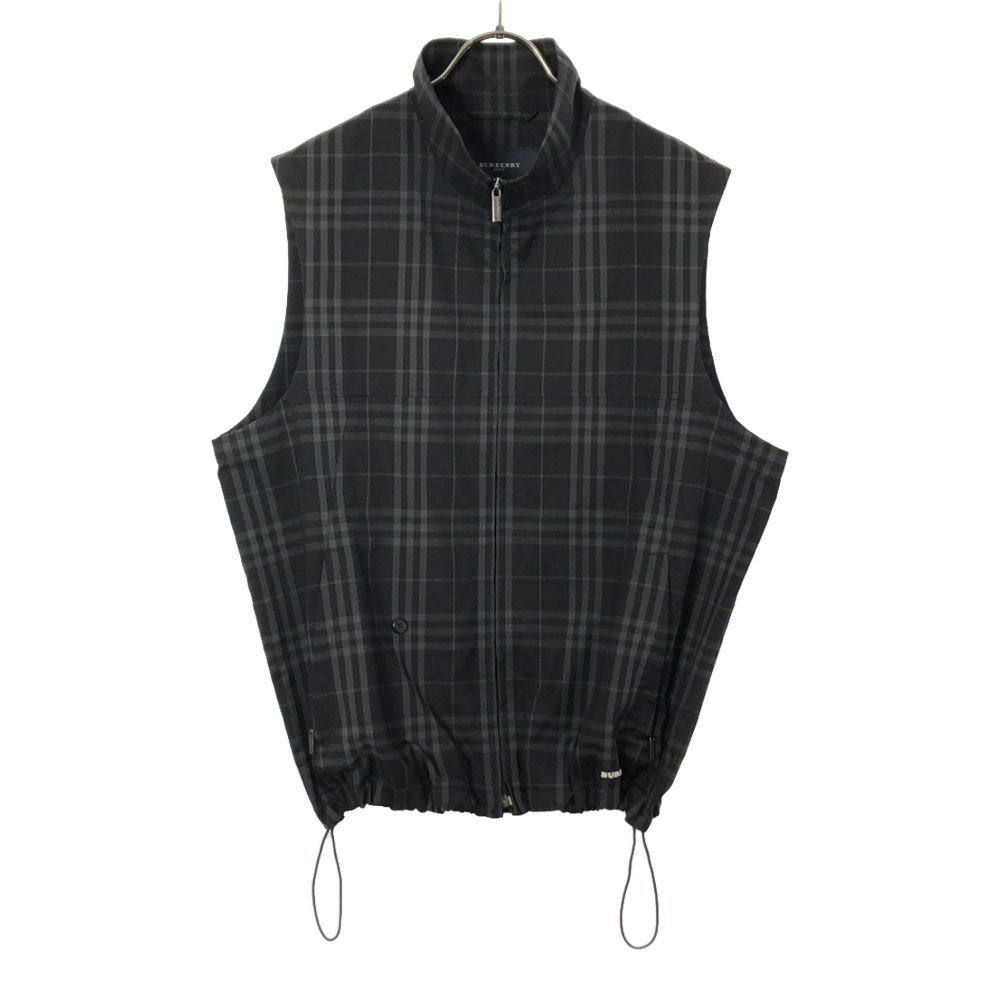 BURBERRY - バーバリー 三陽商会 チェック柄 ゴルフ ジップ ベスト M ブラック×グレー BURBERRY メンズ バーバリー 三陽商会 チェック柄 ゴルフ ジップ ベスト M