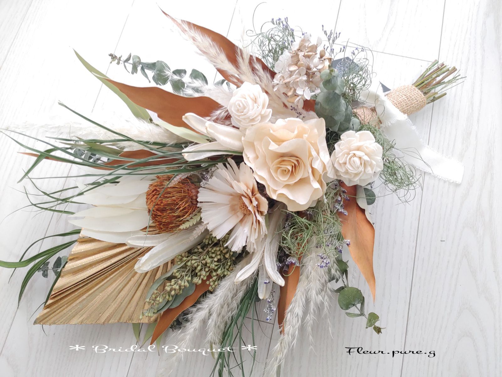 ◆ドライフラワーブーケ＊ゴールド-ホワイト系|前撮り＊結婚式＊