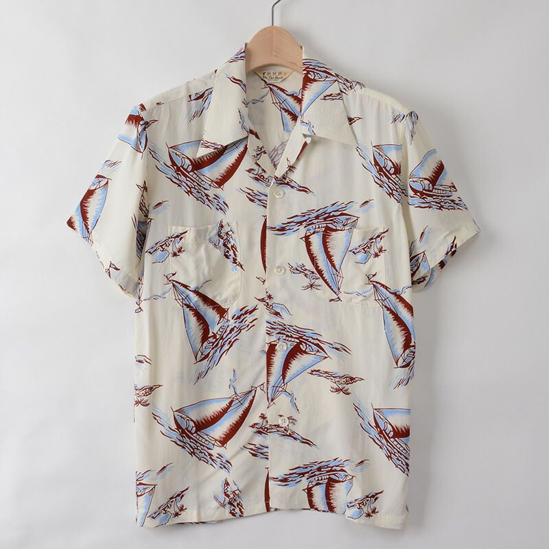フラットヘッド アロハシャツ サイズS ホワイト THE FLAT HEAD