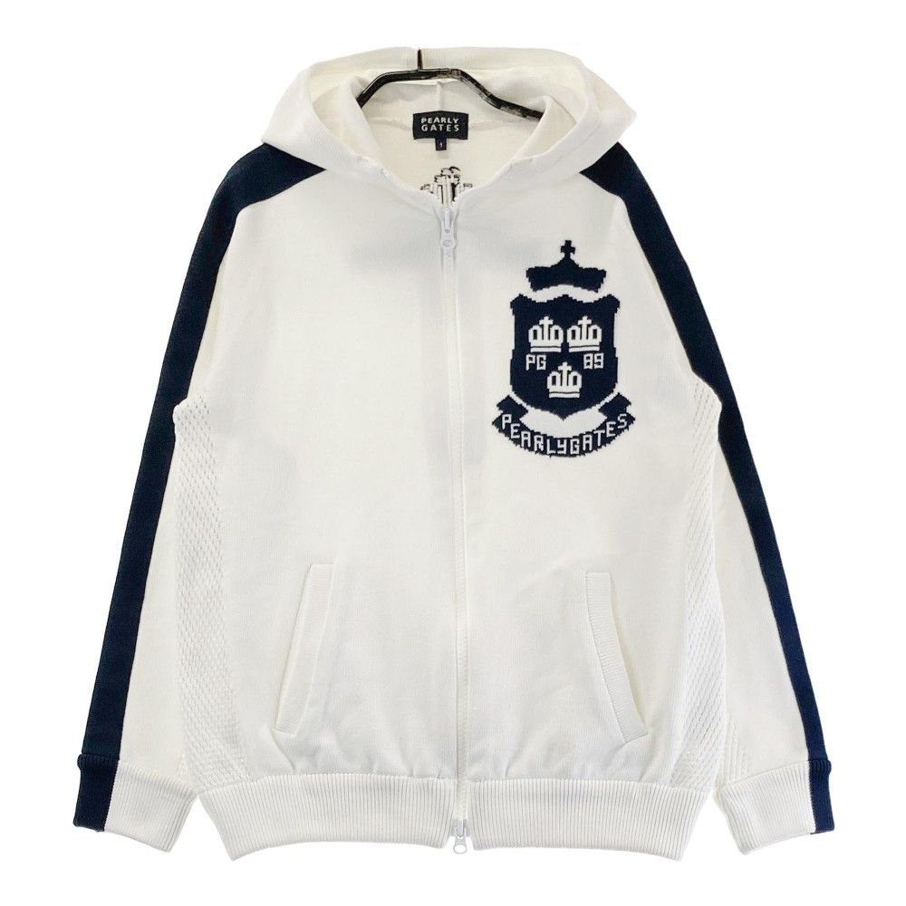 PEARLY GATES パーリーゲイツ フード付き ニットジャケット ホワイト系 1 [240101370855] ゴルフウェア レディース サイズ：1 PEARLY GATES パーリーゲイツ フード付き ニット
