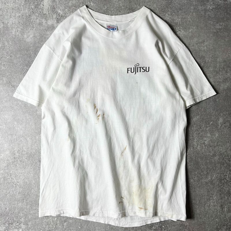 90s USA製 FUJITSU 企業物 両面 ロゴ プリント 半袖 Tシャツ L / 90年代 アメリカ製 オールド 富士通 企業 キャッチコピー
