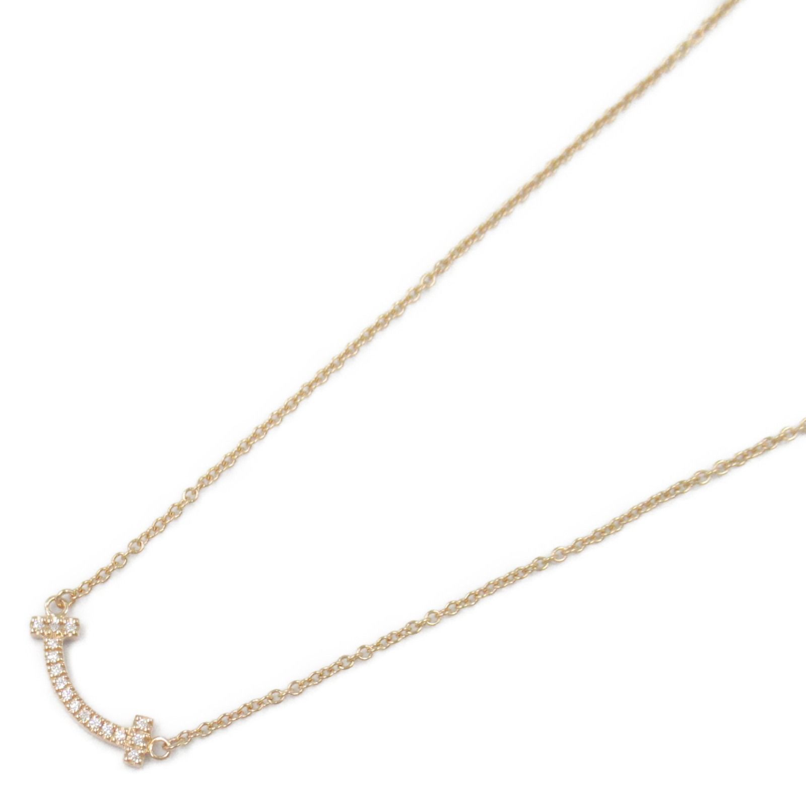 ティファニー TIFFANY＆CO ネックレス Tスマイル ミニ ダイヤ ネックレス 首回り40.5|45.5cm K18PG ピンクゴールド ダイヤモンド Tスマイル ミニ ダイヤ ネックレス レディース Used A