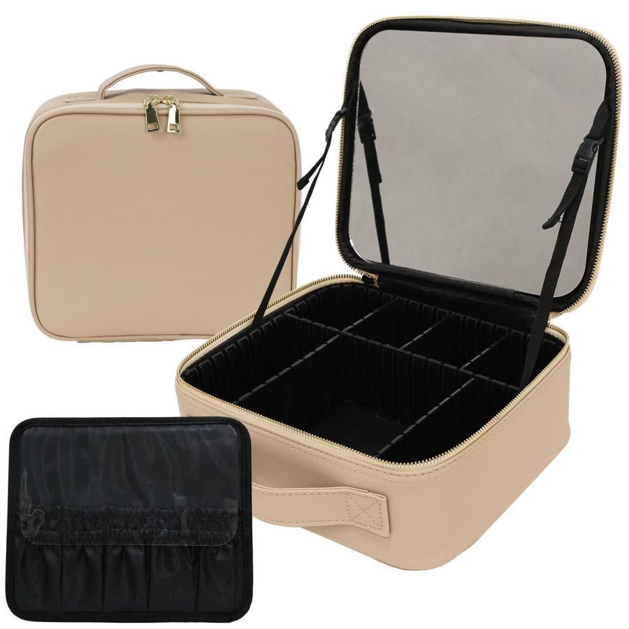 レビュー特典あり コスメボックス メイクボックス 鏡付き ミラー付き 大容量 大きめ 持ち運び ブラシ入れ バッグ型 カバン型 メイクバッグ コスメ収納ボックス