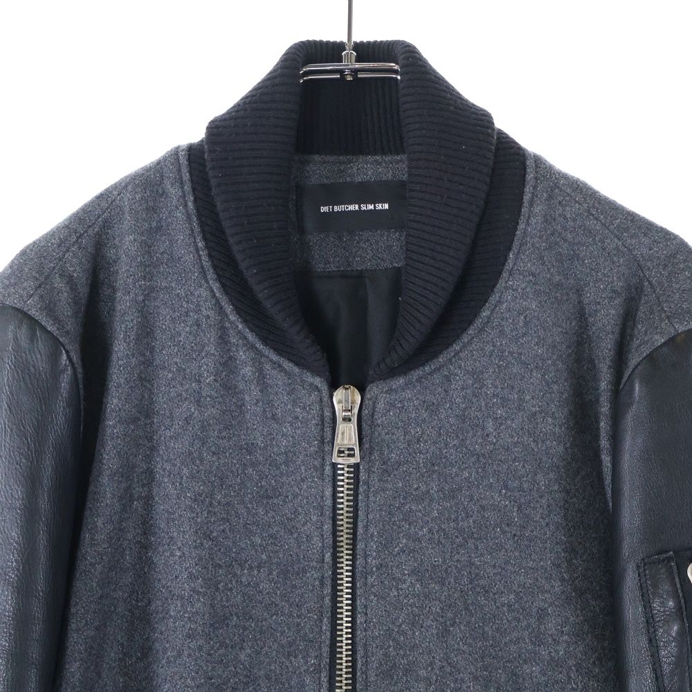 DIET BUTCHER SLIM SKIN ダイエットブッチャー スリムスキン ウールジャケット 袖レザー切り替え ダブルジップジャケット グレー KANDAIZUMI_COM