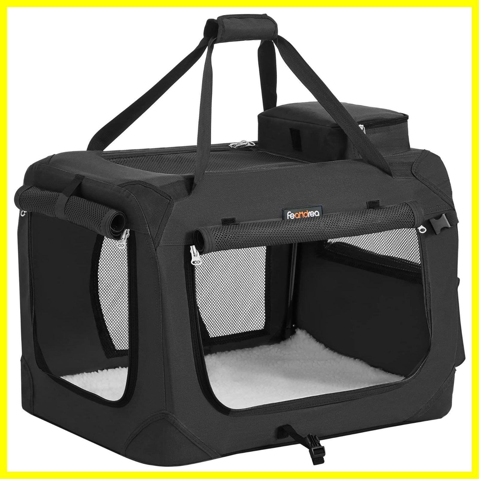 商品 ブラック 60×42×42cm 4面メッシュ 変形しない犬用キャリー 折りたたむ PDC60H ペットキャリー FEANDREA