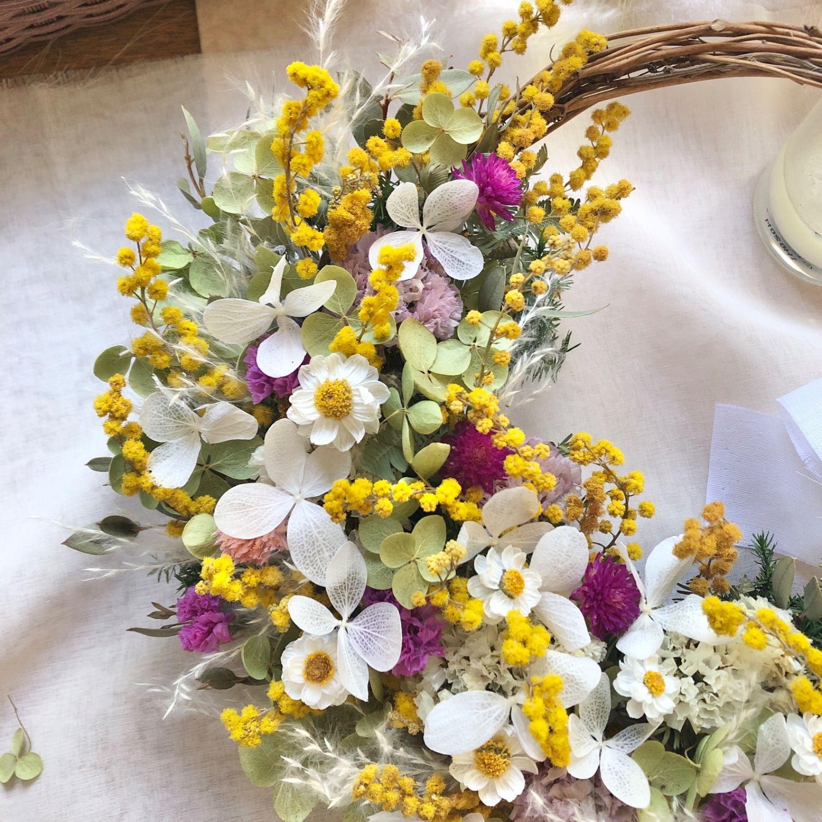 ＊Natural＊ころころミモザのリース　ミモザのリース☆ドライフラワーリース Natural＊ころころミモザのリース☆ミモザリース☆ドライフラワー