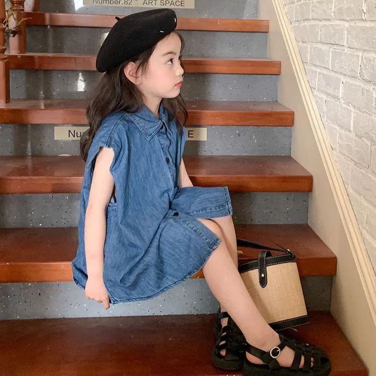 子供服 キッズ服 トップス オシャレ 可愛い 青色 デニムシャツ 半袖