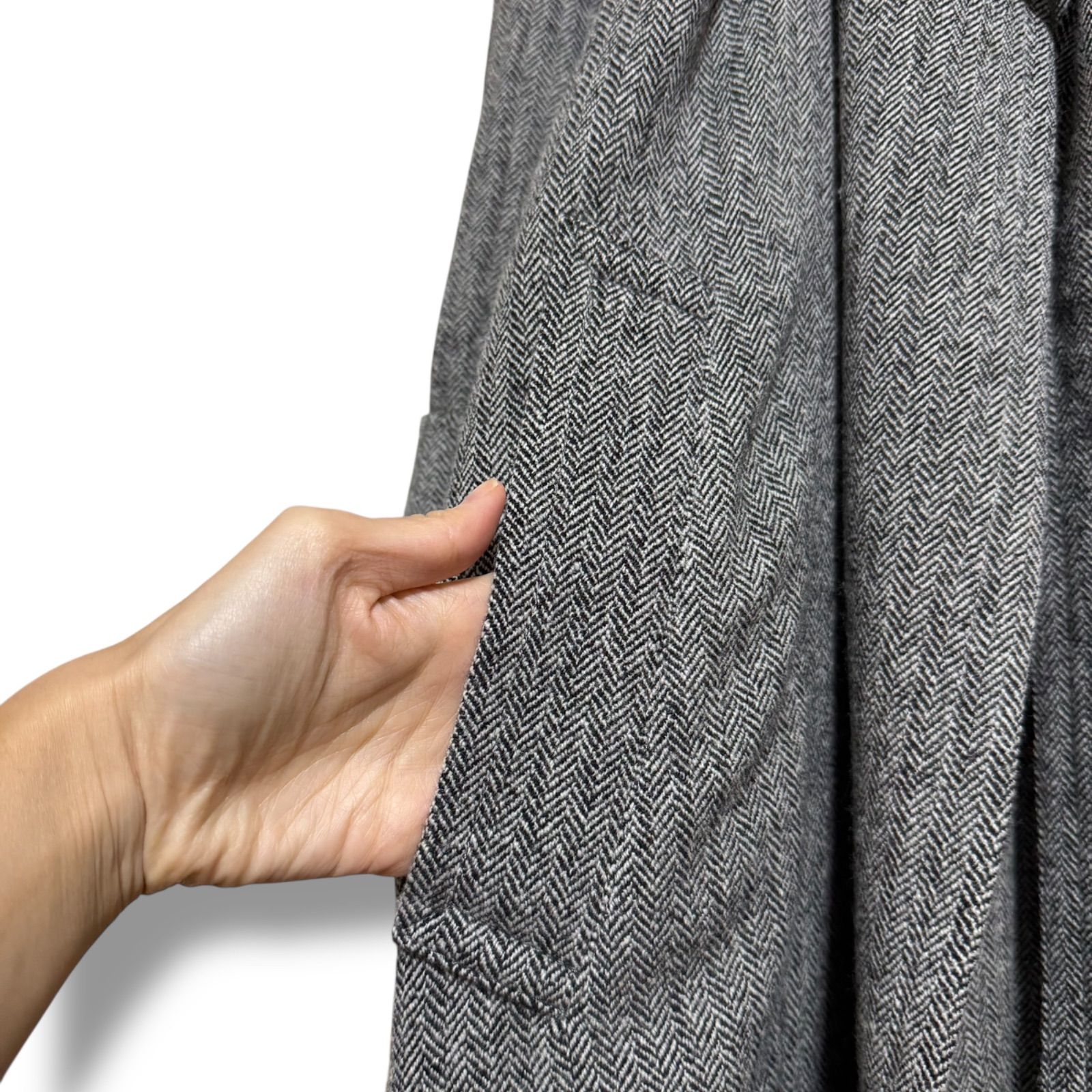 マディソンブルー ウール ヘリンボーン ロングガウンコート ベルト付き