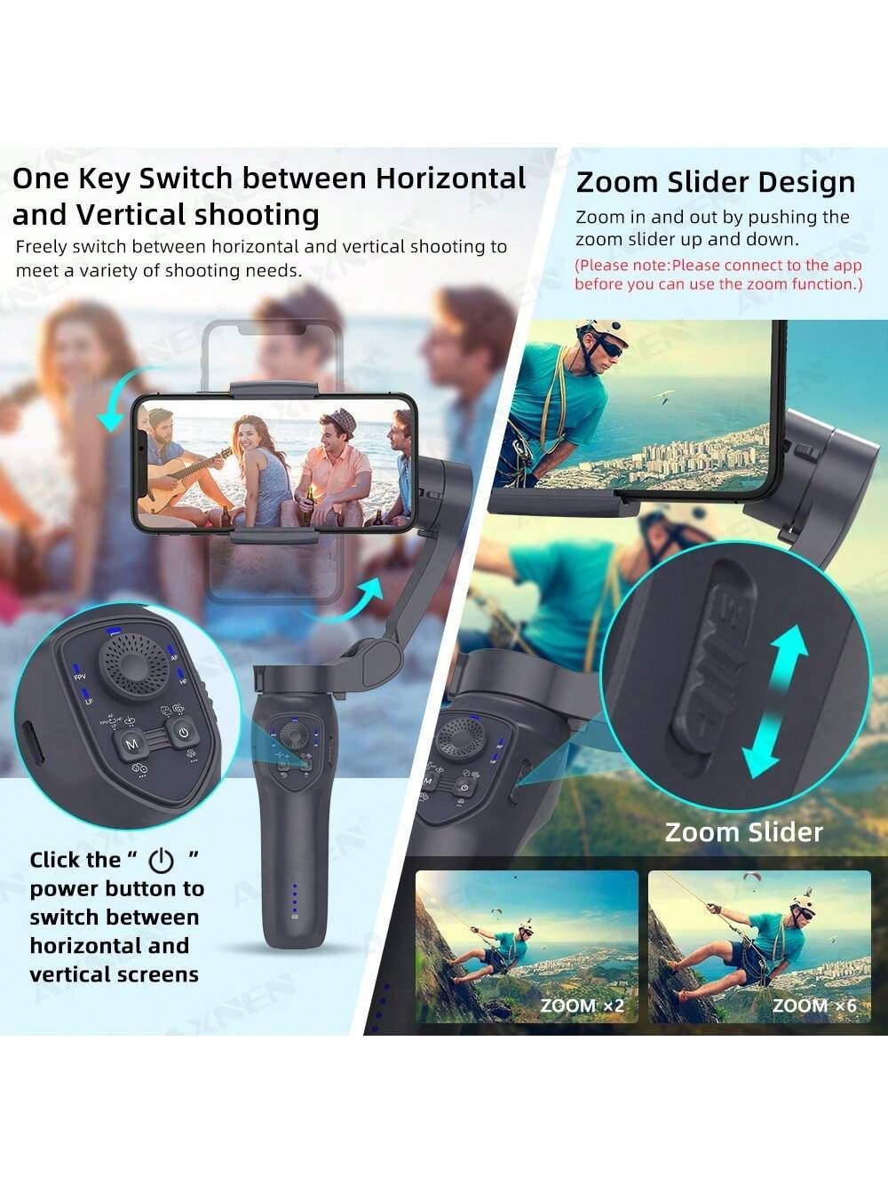 スマートフォン用 3軸ジンバル スタビライザー、ジェスチャーコントロール Amazon.co.jp: AOCHUANスマホ用3軸ジンバルスタビライザー