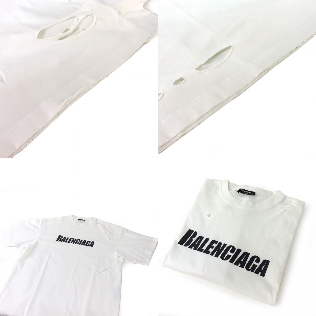 BALENCIAGA バレンシアガ デストロイ加工 ロゴプリントTシャツ