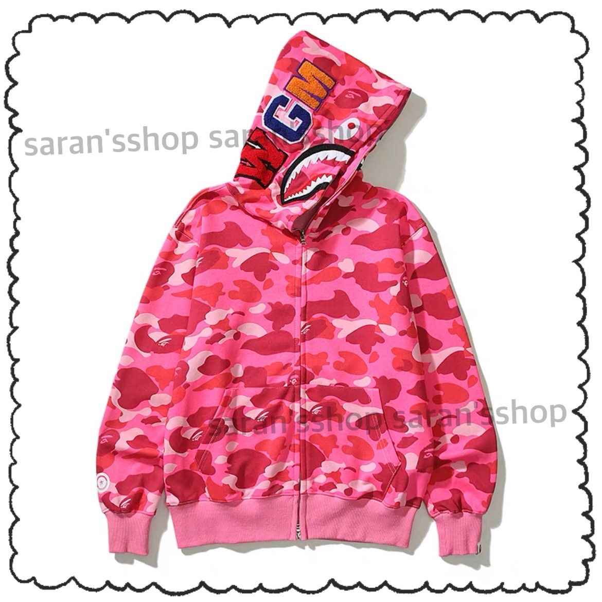 M〜3XL A BATHING APE シャークパーカー BAPE エイプ ベイプ ABC CAMO SHARK FULL ZIP HOODIE シャーク フルジップ パーカー ベイビーマイロ トレーナー スウェット トップス 赤 PINK CAMO