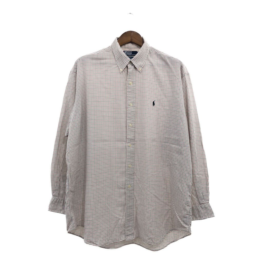 90年代 Polo by Ralph Lauren ラルフローレン BLAKE ボタンダウン 長袖シャツ ワンポイントロゴ チェック (メンズ XL) 中古 古着 Q0640