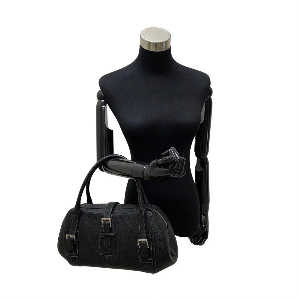 美品 ロエベ センダ ロゴ 型押し レザー ハンドバッグ トートバッグ 濃紺