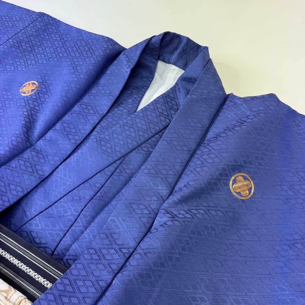 紋付袴 4点セット 着物 羽織 袴 角帯 長着 成人式袴 裄72 2 cm 袴丈87 5 L 白 青 五つ紋 4797