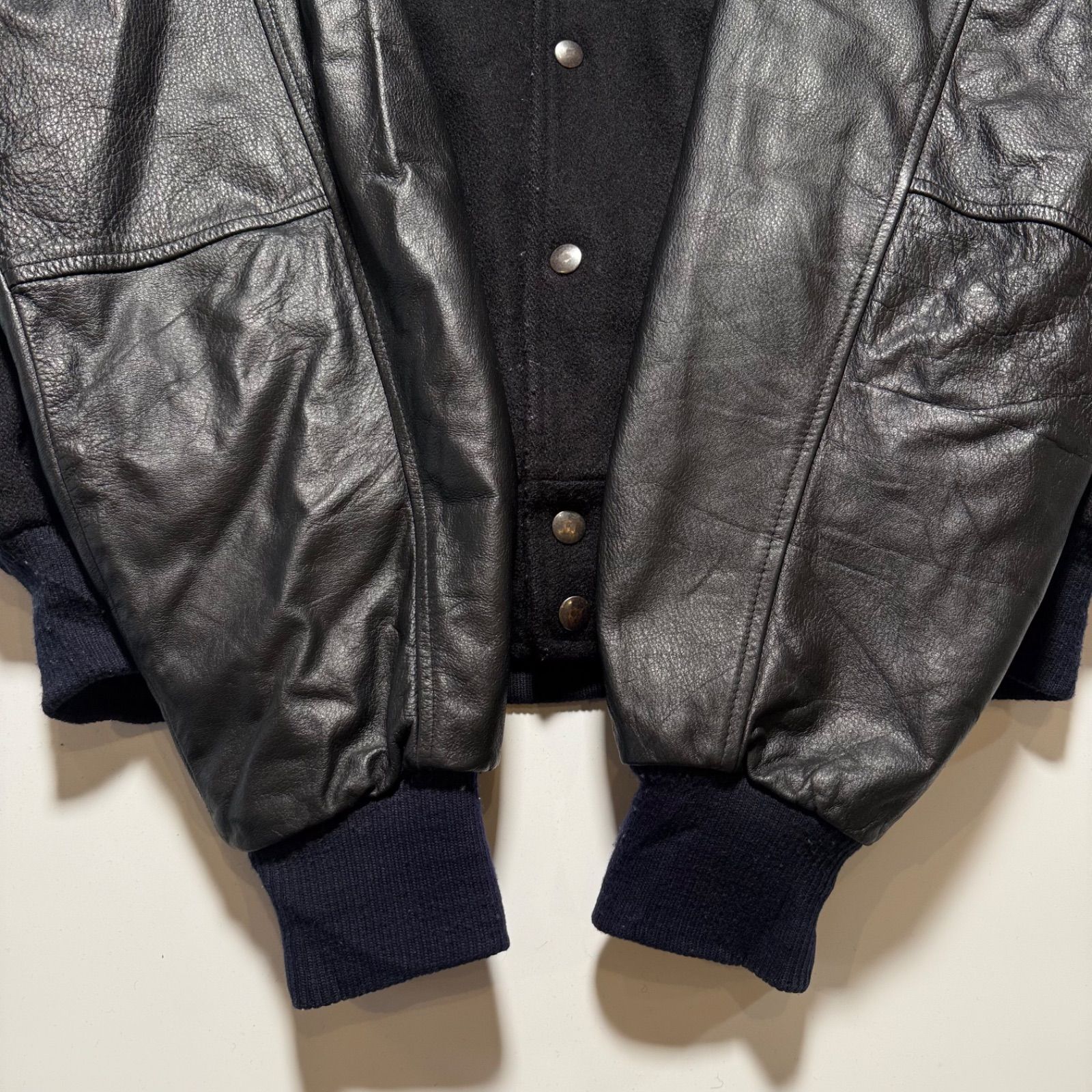 USA製 両面刺繍 スタジャン レザー ウール 黒 XL ヴィンテージ 古着 90年代～ USA製 Auburn Sportswear スタジャン ウール