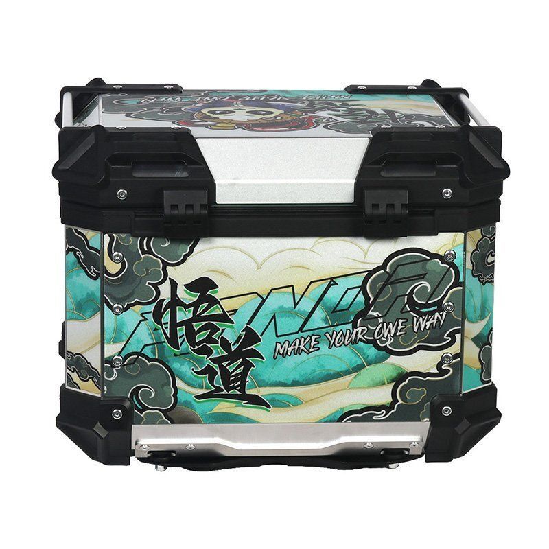 リアボックス モノキーケース バイク用トップケース 取り付け金具付き 大容量45L 収納ケース 防水 頑丈 鍵2本 黒のパンダ柄の貼り絵 ZYP30