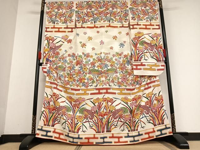 逸品　【栗山吉三郎　和染紅型　栗山紅型　紅型】　振袖 平和屋着物○和染紅型 栗山紅型 栗山吉三郎 振袖 型染め 飛鶴