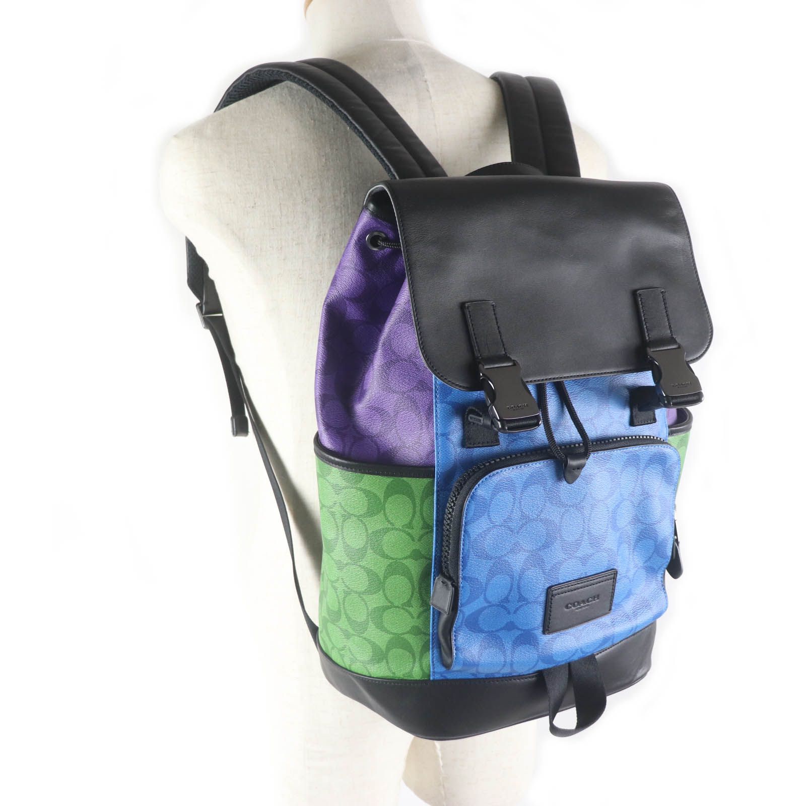 極美品□COACH コーチ C9837 Track Backpack In Blocked Signature 