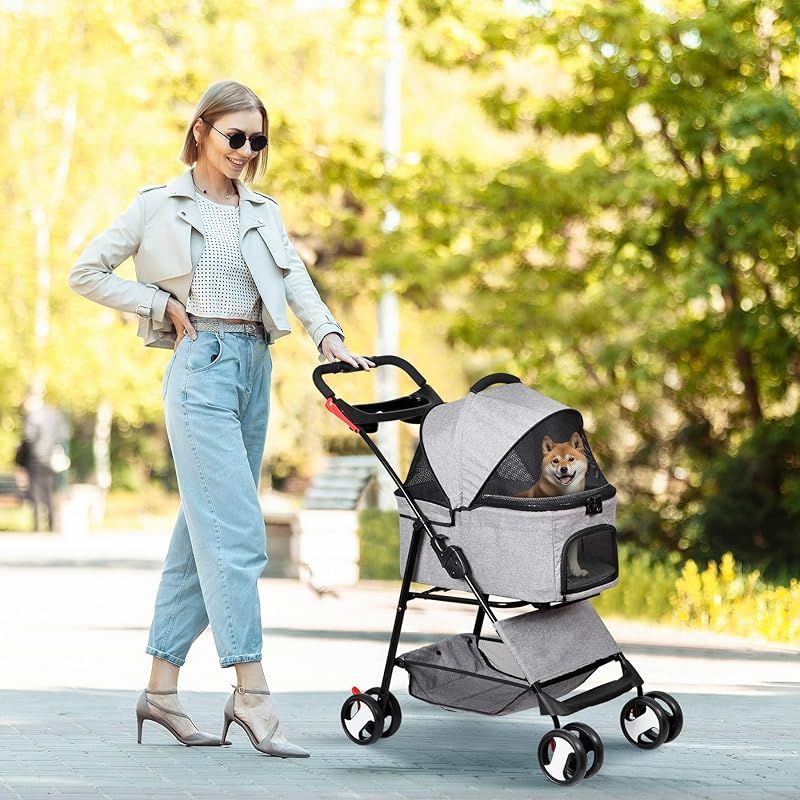 F able Pet Stroller ペットカート ペットベビーカー 4輪 折りたたみ 猫 犬用カート 犬 バギー キャリア ペットバギー トラベルキャリア 取り外し なコット 多頭 耐荷重20kg 小型犬 中型犬 老犬介護 防水 軽量 収納カゴ 1