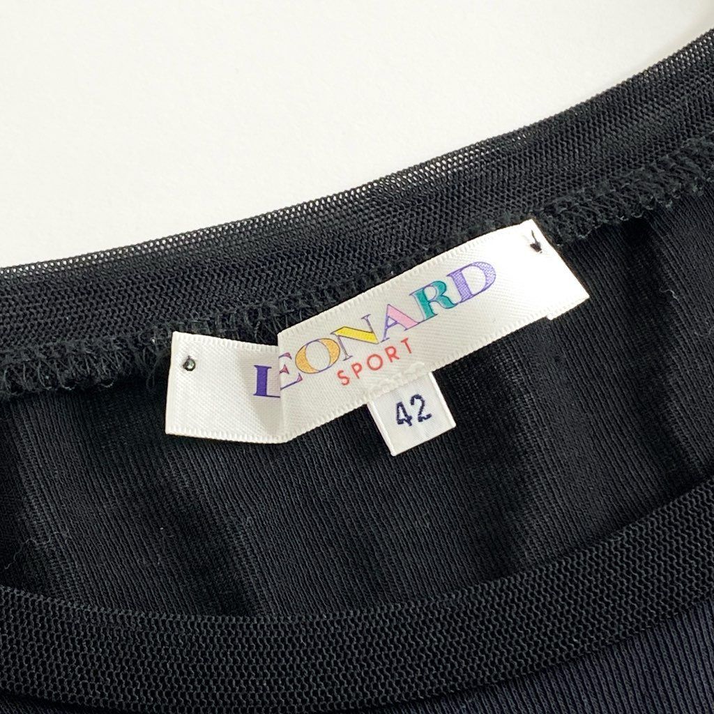 LEONARD - 31d27 LEONARD レオナール Tシャツ カットソー トップス サイズ42 異素材切替 ブラック マルチカラー レディース 31d27 LEONARD レオナール Tシャツ カットソー トップス サイズ