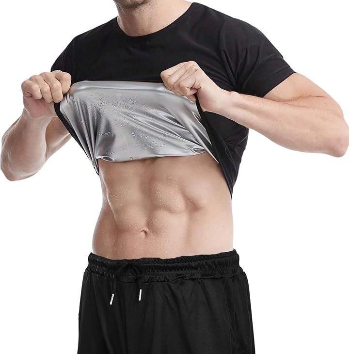 CosMisty メンズ サウナスーツ 半袖 発汗 Tシャツ ランニング インナー 洗濯可(「シルバー」上下2XL-3XL)