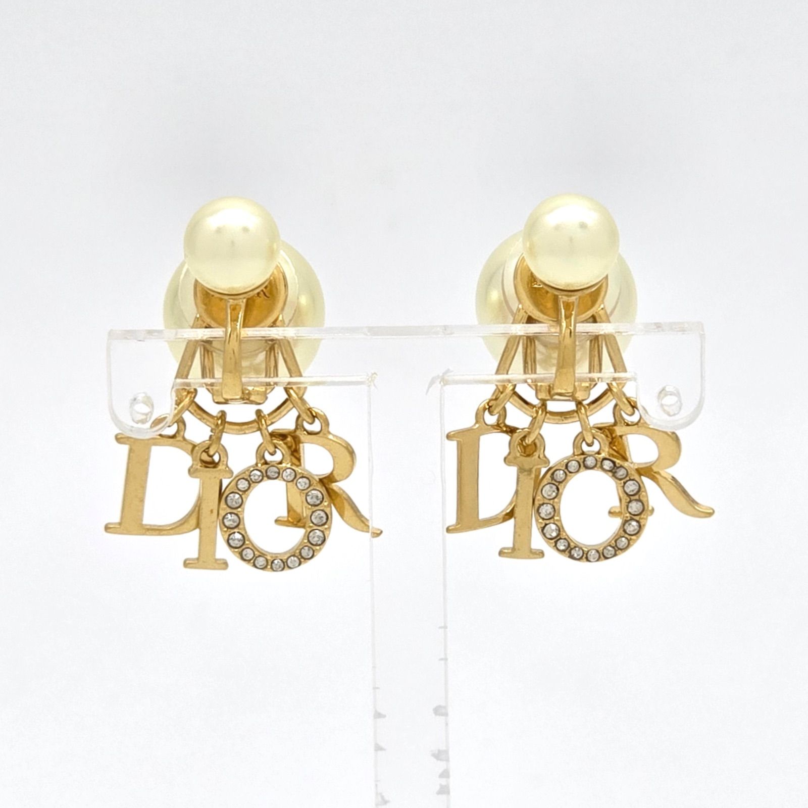 DIOR ディオール Dior Tribales クリップイヤリング 両耳 ホワイトレジンパール ホワイトクリスタル ゴールドトーンメタル 保存袋
