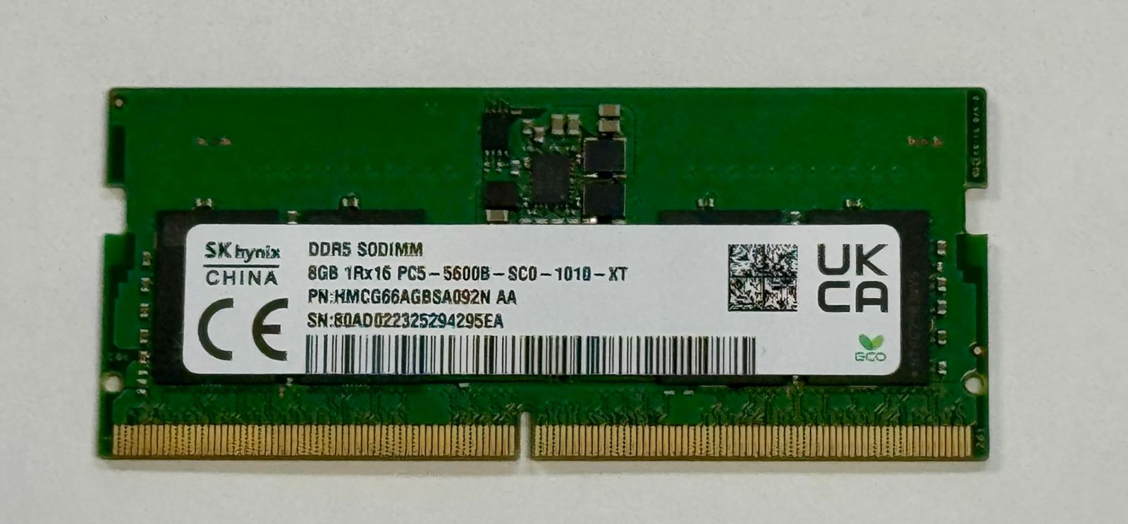 SK-Hynix 8GB DDR5 5600MHz SODIMM PC5-5600B-SC0 1Rx16 1.1V SO-DIMM 262ピン ゲーミングノートパソコン RAM メモリモジュール (HMCG66AGBSA092N AA) OEM