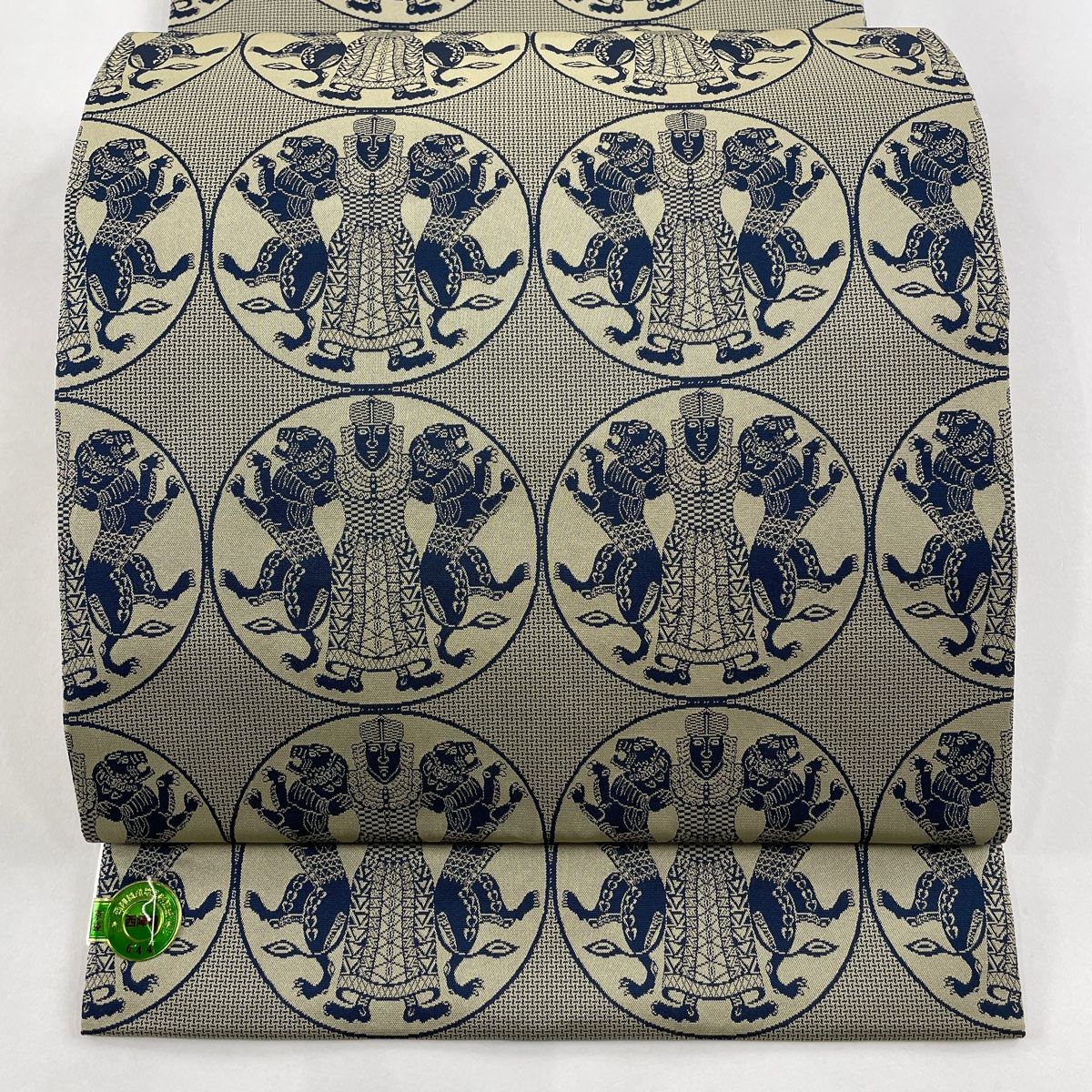 開き名古屋帯 美品 逸品 龍村美術織物 証紙 獅子とり王子 紺色