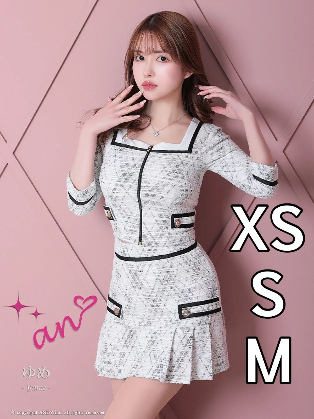 ブラック【an /アン】ストレッチツイード/ フロントジップ/ スクエア  