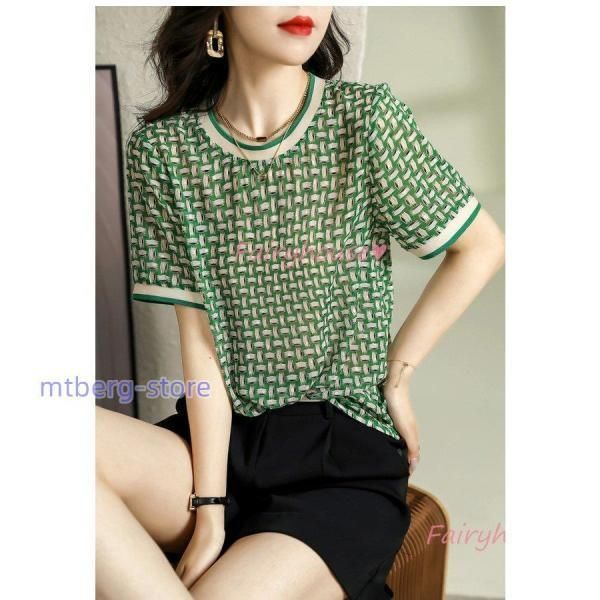 Tシャツ レディース 春夏新作 40代 半袖トップスプリントTシャツ シフォン ショット丈Tシャツ ゆったり Tブラウス おしゃれ 大人 50代 30代 Tシャツ レディース 春夏新作 40代 半袖トップスプリントTシャツ
