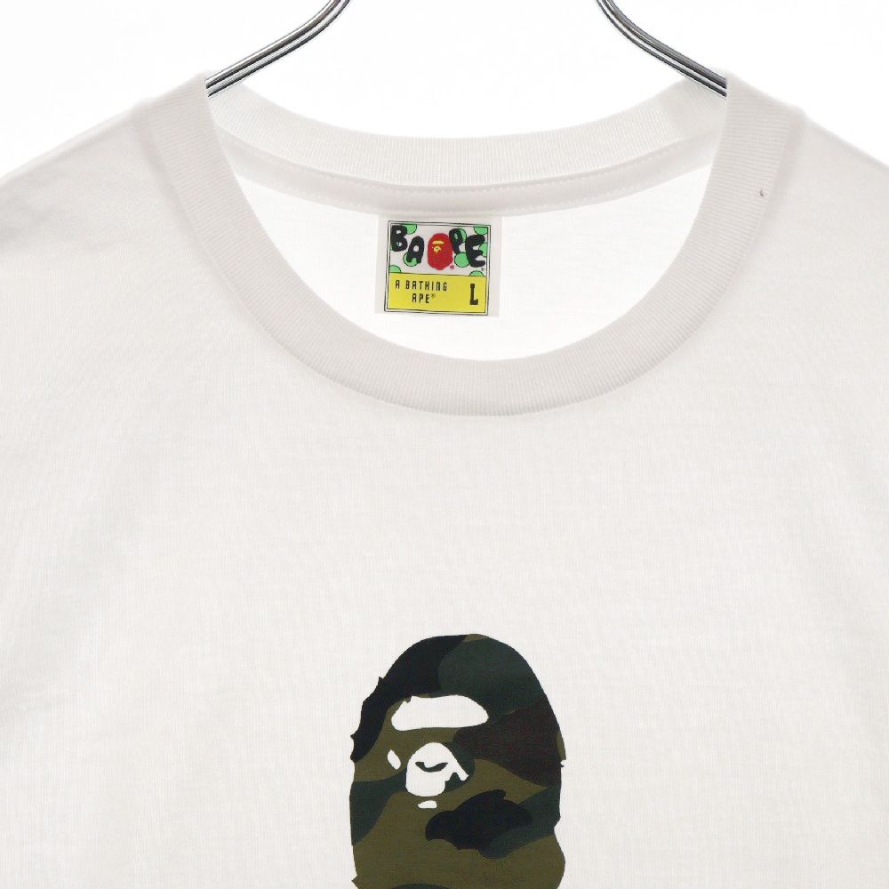 【人気Lサイズ】アベイシングエイプ デカロゴ サルカモ 半袖Tシャツ 白 A BATHING APE (アベイシングエイプ) サルカモ柄 フロント