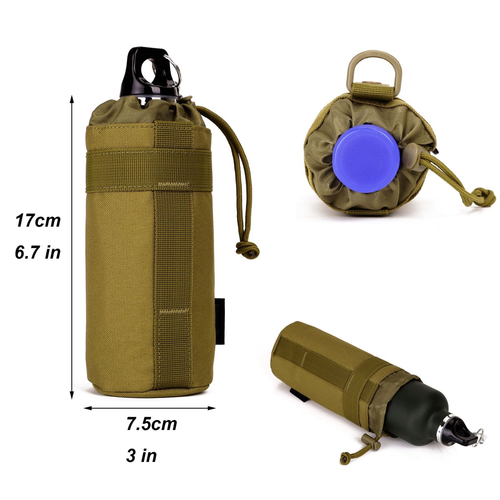【在庫処分】アウトドア ウォーターボトルバッグ バイク ペットボトルケース ハンディポーチ 登山 ドリンクホルダー ボトルポーチ キャリー サバゲ― タクティカル ミリタリー ナイロン Molleに対応 モールシステム ジャングル 550ml ペットボトル ジ