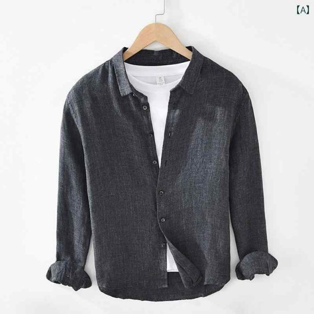 Lサイズ メンズ ファッション 服 男性用 オシャレ シンプル 大人 かっこいい 大きいサイズ ストリート 紳士服 リネンシャツ 長袖 トップス 韓国スタイル リネン 無地 通気性 シャツ