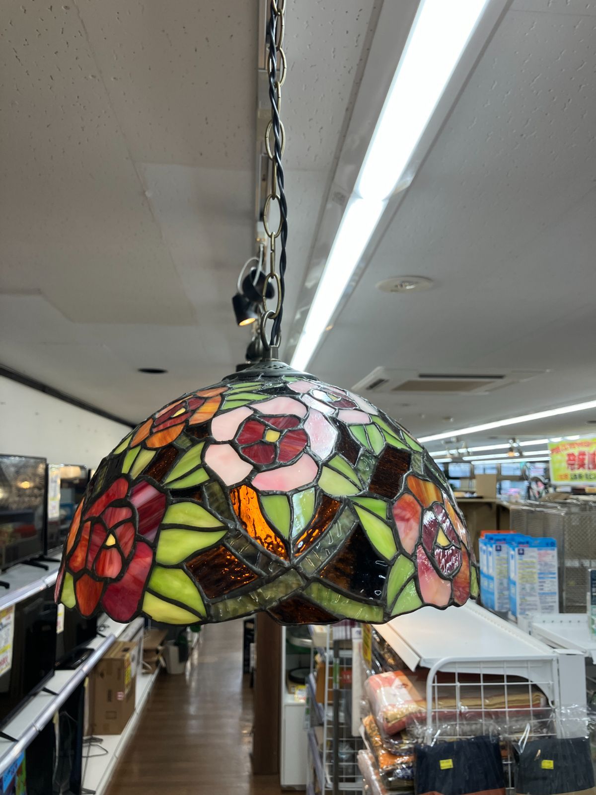アンティーク ステンドグラス ペンダントライト フラワーモチーフ C9-72 T