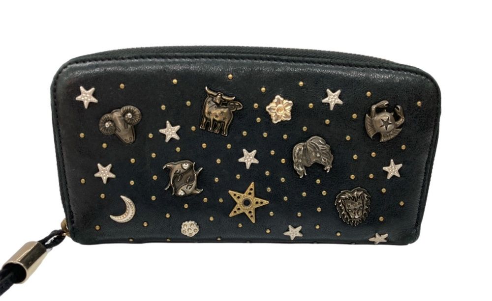 ジミーチュウ 折り財布 ラウンドジップ ファスナー スタースタッズ ブラック 黒 ジミーチュウ JIMMY CHOO 長財布 ラウンドファスナー 星座