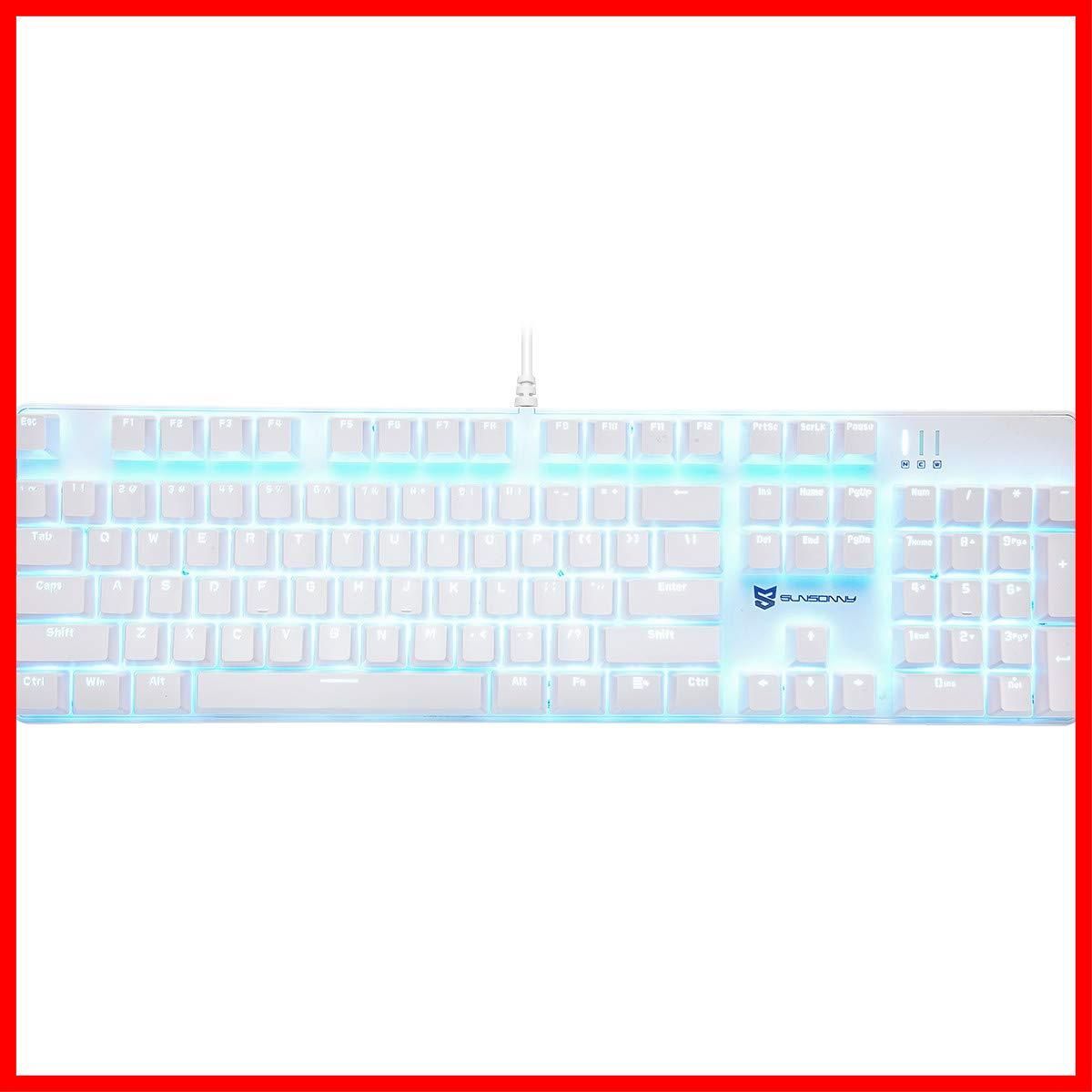 【特価】Merdia メカニカル式ゲーミングキーボード 全104キーボード US配列 USB有線キーボード LEDバックライト付き (茶軸-ホワイト)