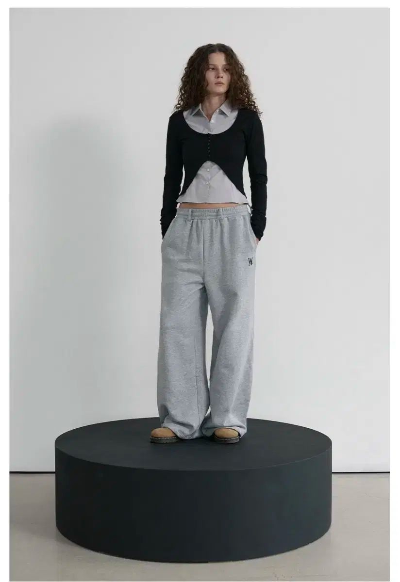 WOOALONG ウアロン エッセンシャル 2Way シャーリング バンディング ワイド スウェット パンツ メランジュグレー S
