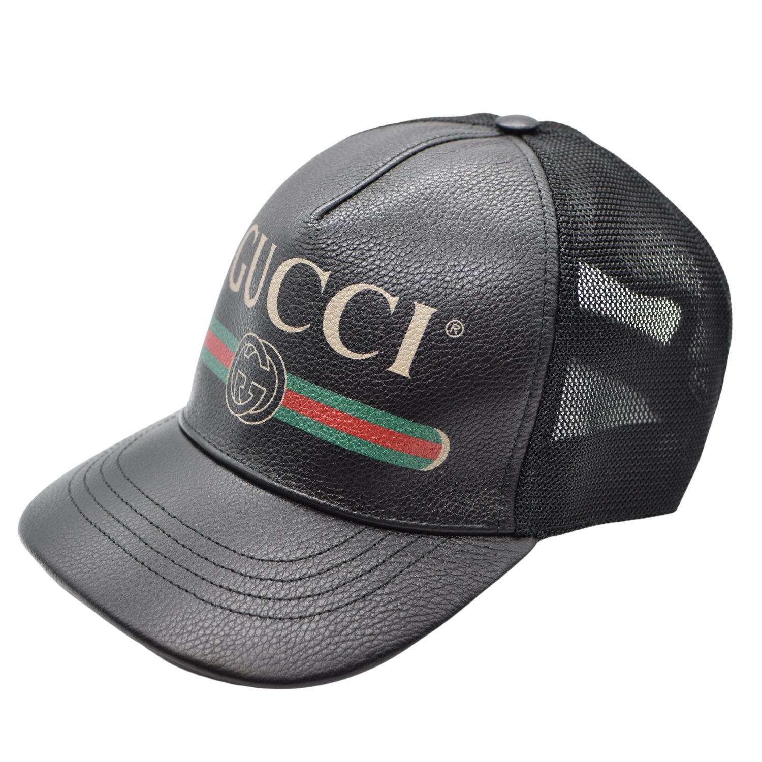 ［美品］グッチベースボールキャップロゴプリントシェリーラインレザー GUCCI グッチ ベースボールキャップ ロゴプリント シェリー