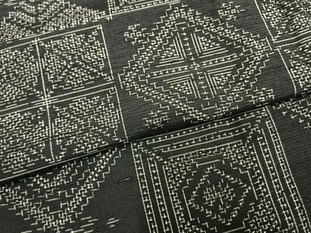 平和屋着物▽上質な紬 単衣 市松花文 正絹 逸品 未使用