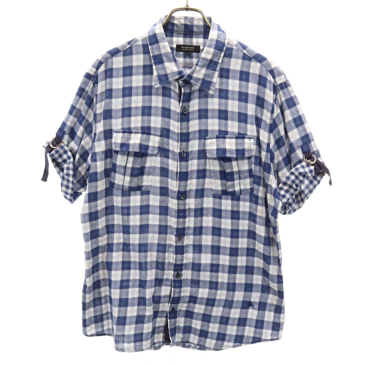 【chappy】バーバリーブラックレーベル　半袖シャツ　チェック　ネイビー chappy様専用】バーバリーブラックレーベル 半袖シャツ チェック