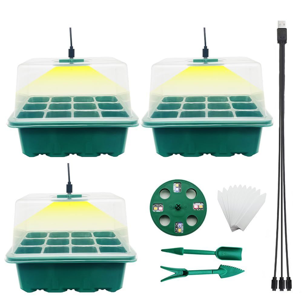 高くする透明カバー 種子トレイ セット 発芽育苗セット 種まきハウス 苗箱 12穴 種まき器 育苗ボックス 便利性 育苗箱 耐久性 通気性 育苗トレイ 野菜栽培 多肉植物 家庭菜園 育苗ポット植物育成ライト付き 園芸 植栽 庭園 プラグトレイ