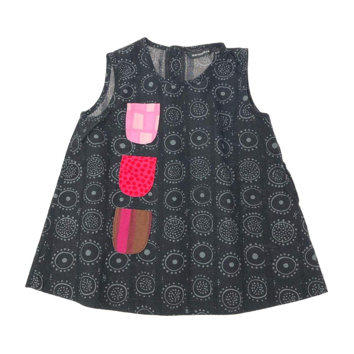 marimekko マリメッコ  ノースリーブワンピース キッズサイズ:80 1歳 52631-3-7369 ブラック  キッズ ハッピードレス 総柄　240001101320