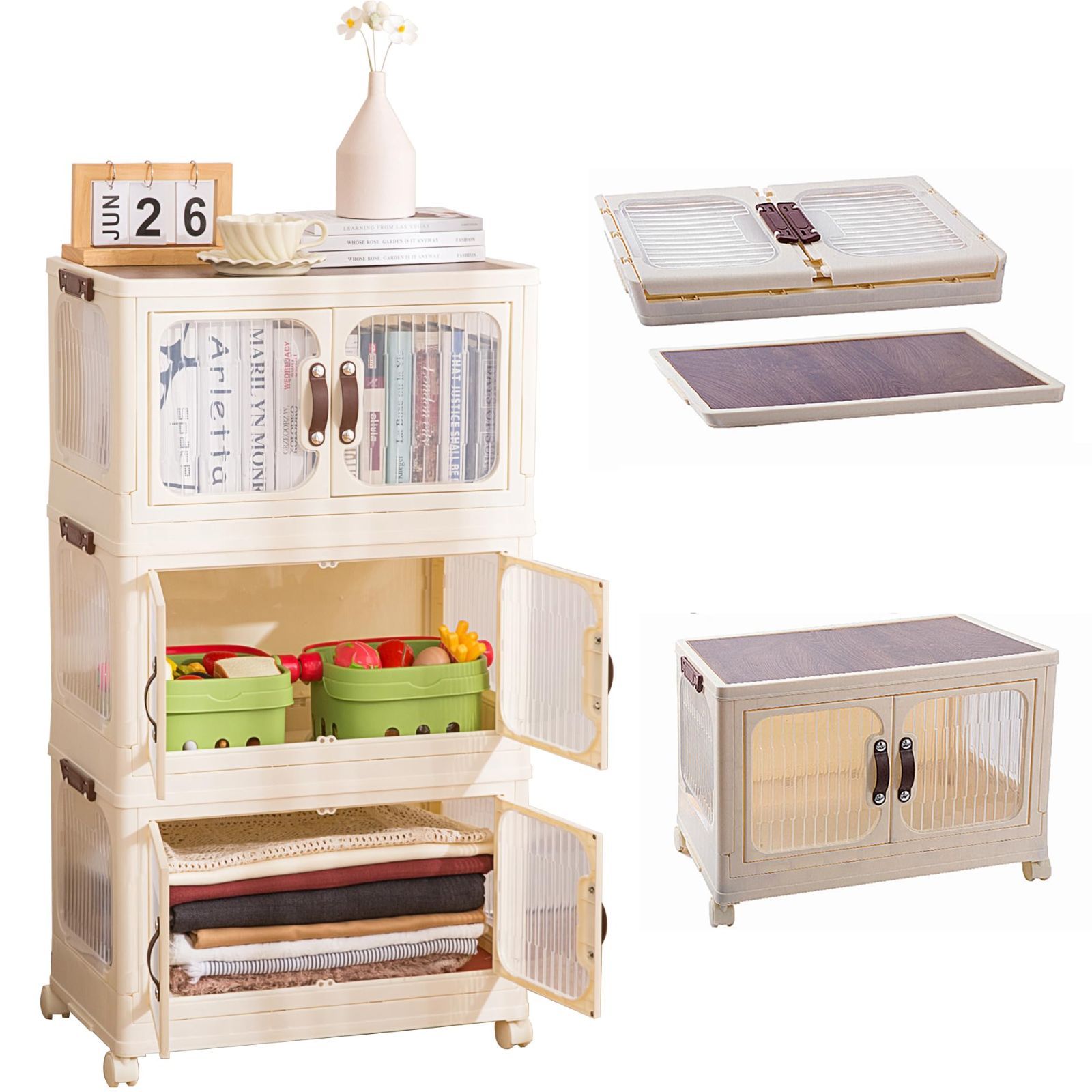 木製収納キャビネット 折りたたみテーブル付き 楽天市場】収納ボックス 折り畳みコンテナ 木製の蓋付き