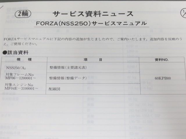 FORXA フォルツァ NSS250 MF06 MF04E 配線図有 ホンダ サービス