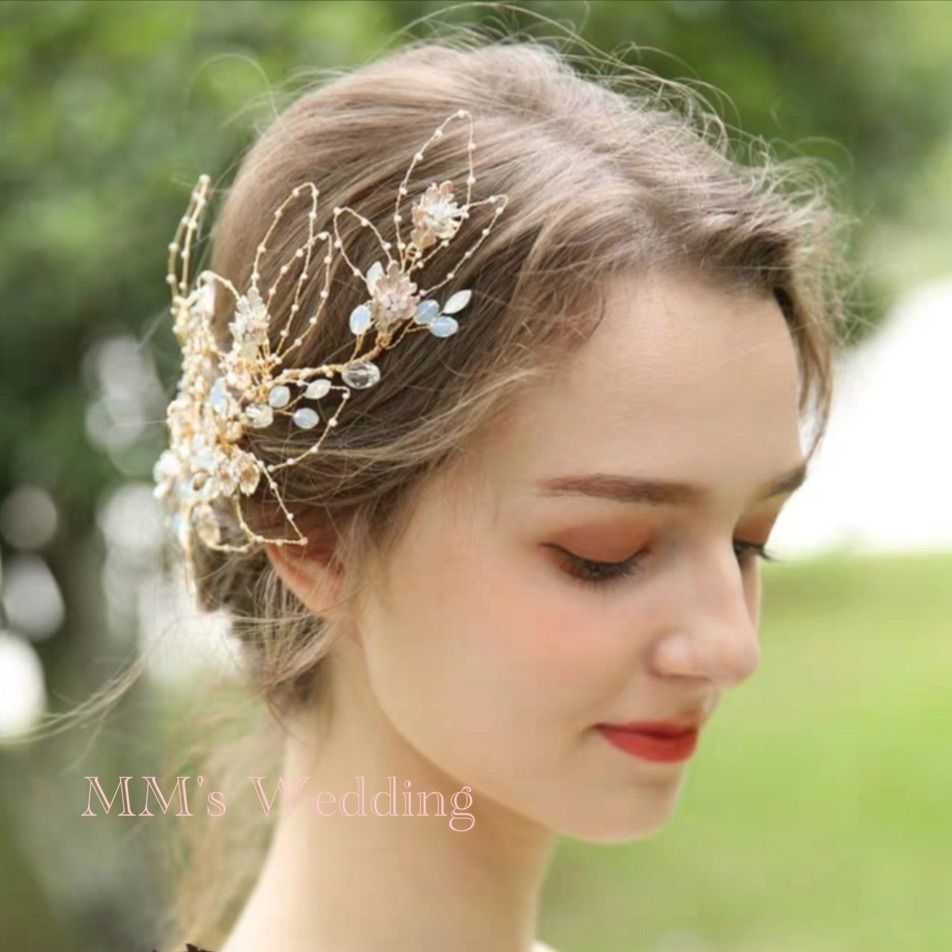 1C♢ヘアアクセサリーセット ヘッドドレス・ピアス イヤリング 結婚式ゴールド